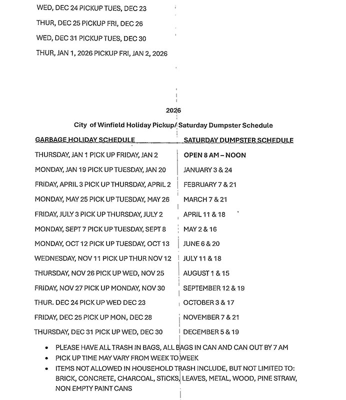 Garbage & Dumpster Schedule